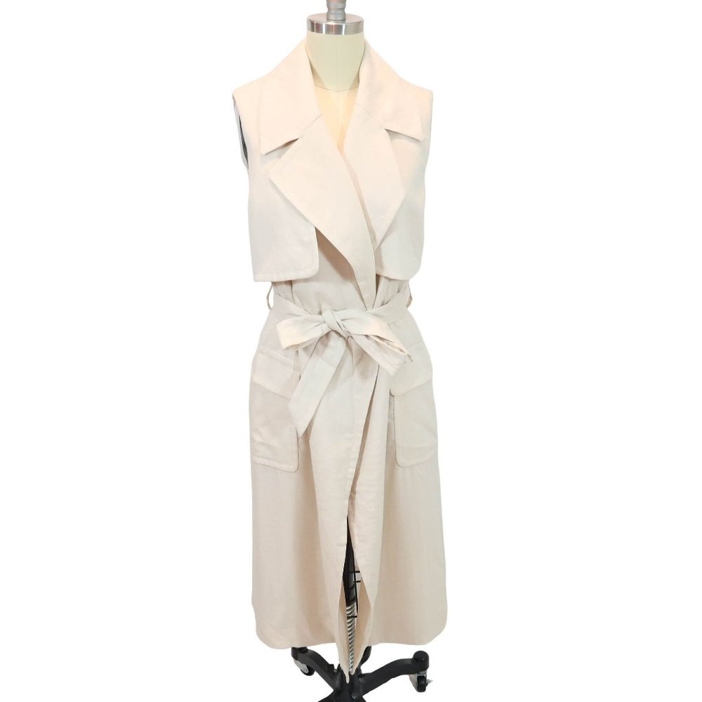 H&M Size 4 Cream Ecru Sleeveless Lined Midi Trench Coat - Picture 1 of 6